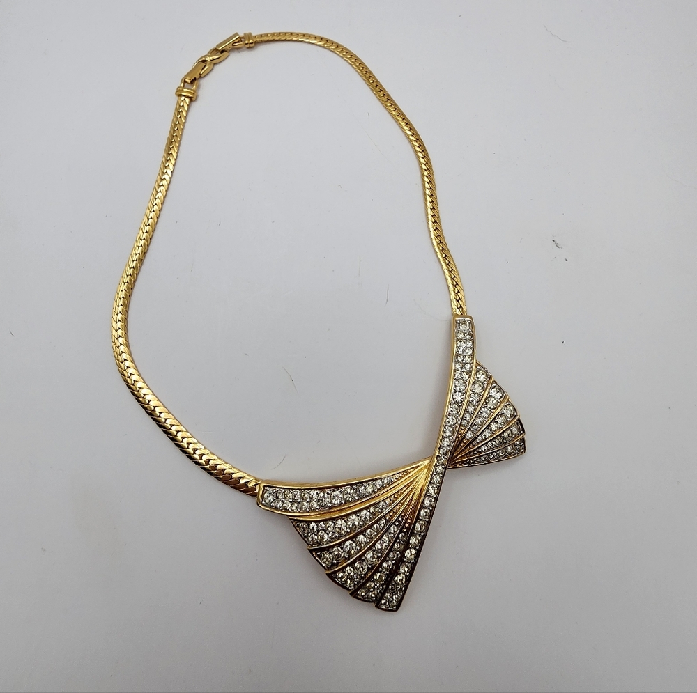 Vintage Nina Ricci Gold Tone Rhinestone Haute Couture Runway Necklace RARE